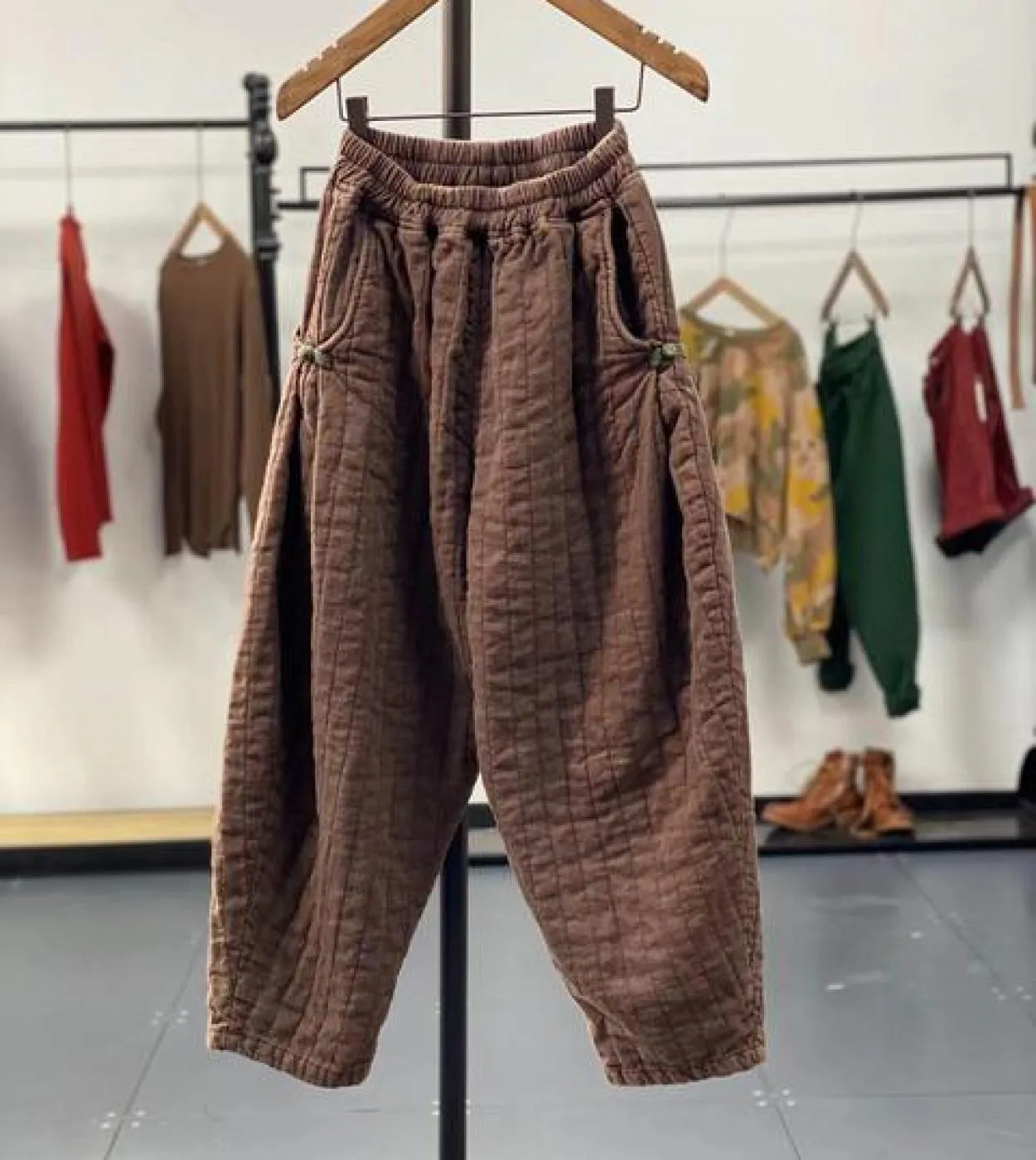 2022 Autunno Inverno Stile Arti Donna Vita elastica Pantaloni larghi alla caviglia Pantaloni Harem solidi vintage in cotone trap