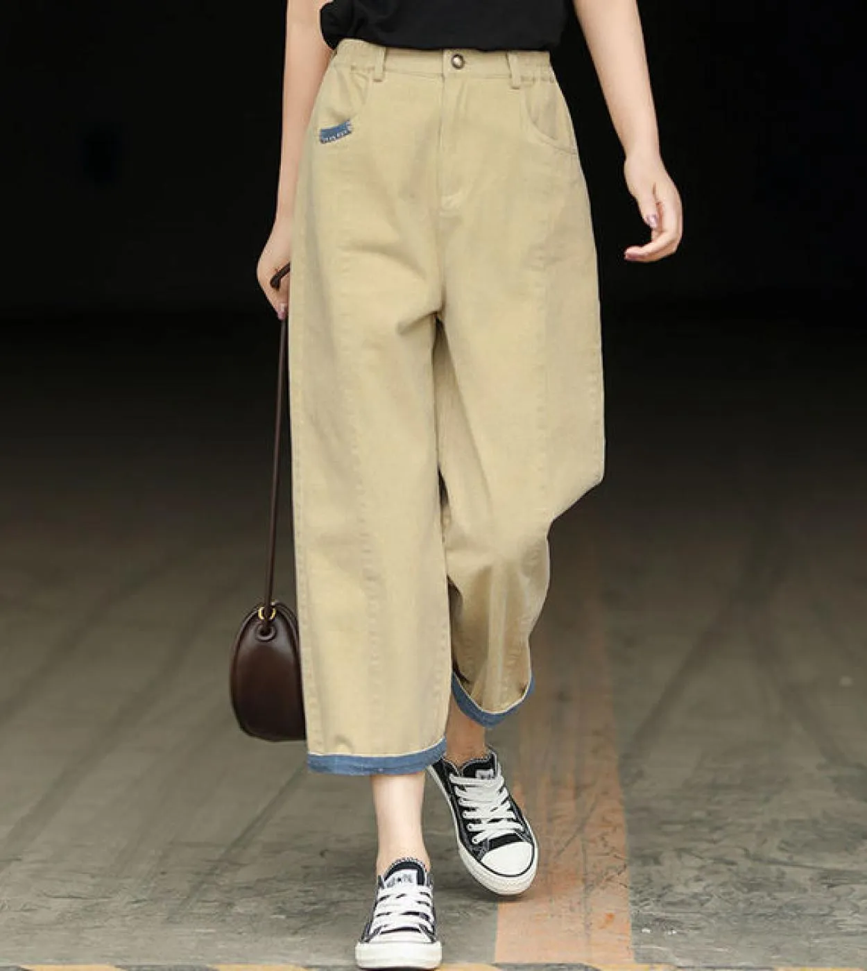 2022 Primavera Nuove Donne di Stile di Arti A Vita Alta Pantaloni Harem Denim di Cotone Cachi Allmatched Casual Caviglia Jeans L