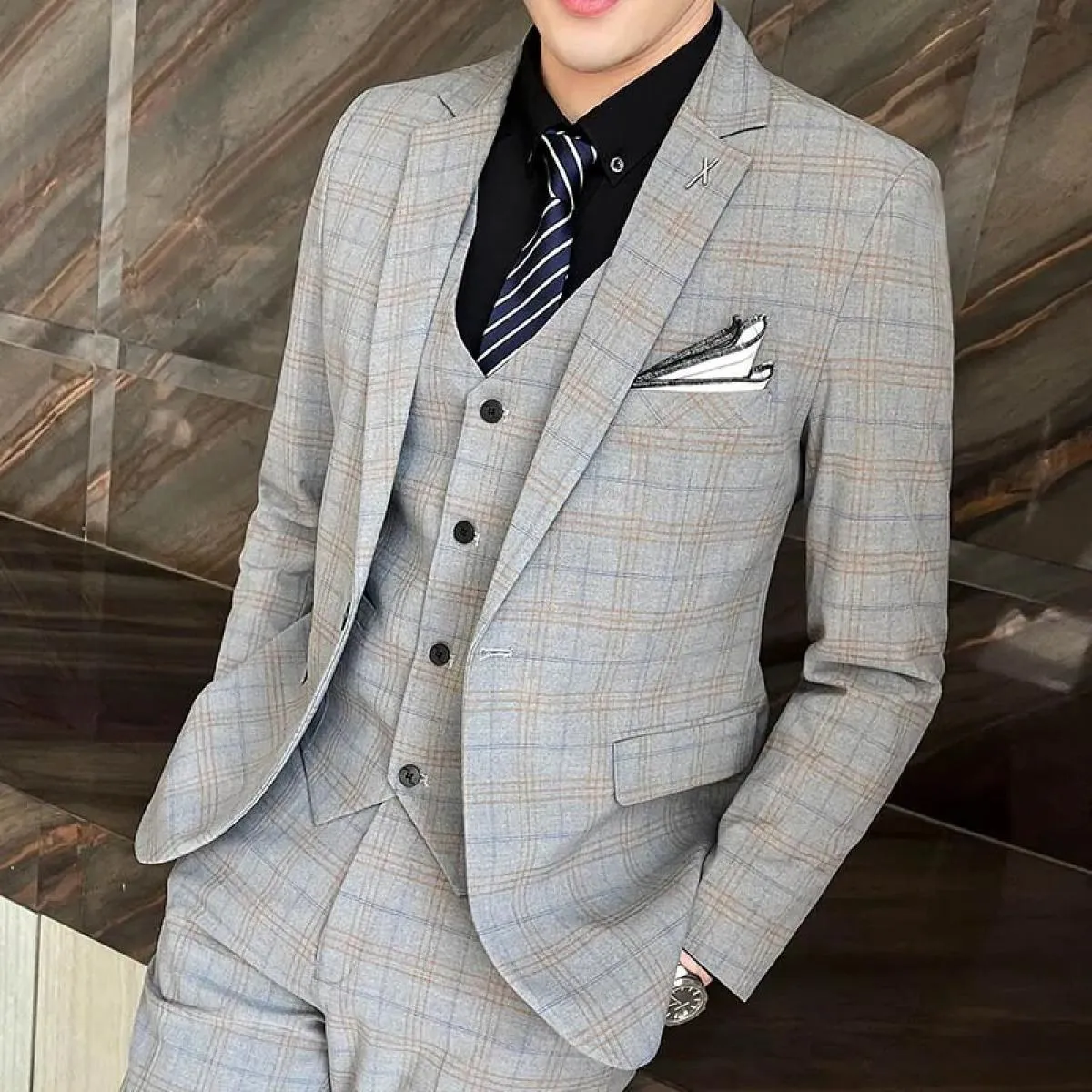 2023 moda uomo nuovo casual slim plaid cappotto cappotto tre pezzi / business boutique da uomo blazer da sposa giacca pantalone