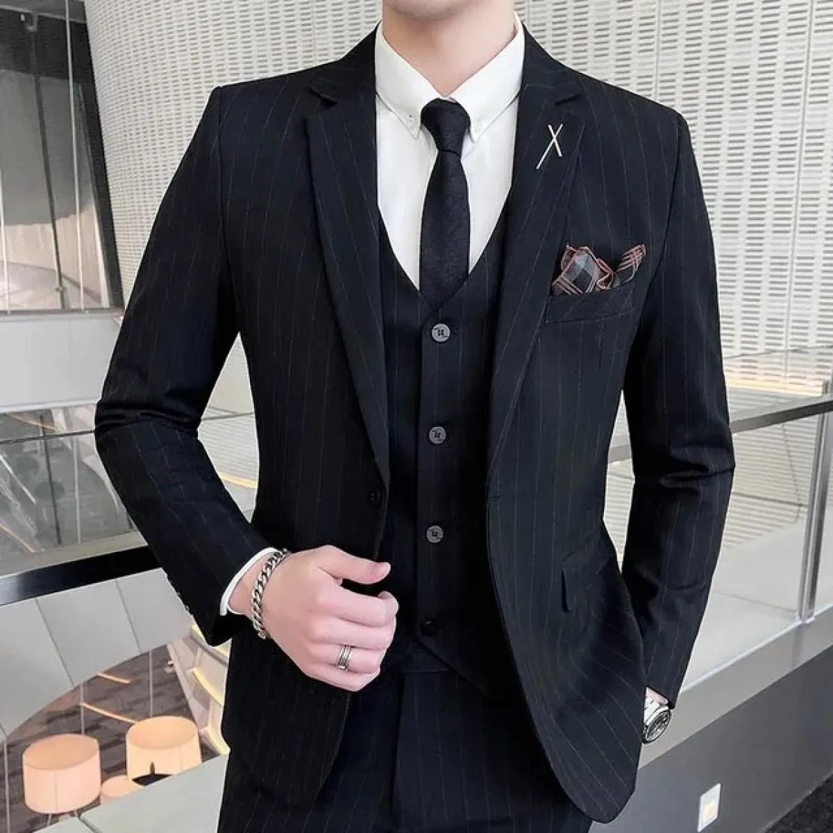 2023 moda uomo nuovo casual slim plaid cappotto cappotto tre pezzi / business boutique da uomo blazer da sposa giacca pantalone