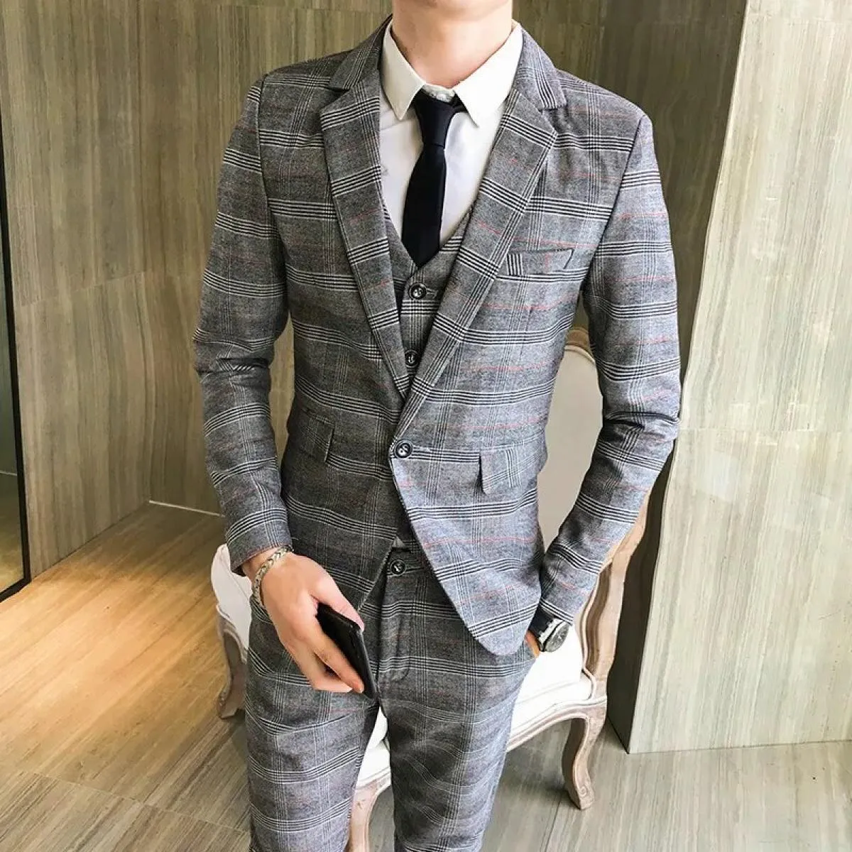 2023 moda uomo nuovo casual slim plaid cappotto cappotto tre pezzi / business boutique da uomo blazer da sposa giacca pantalone