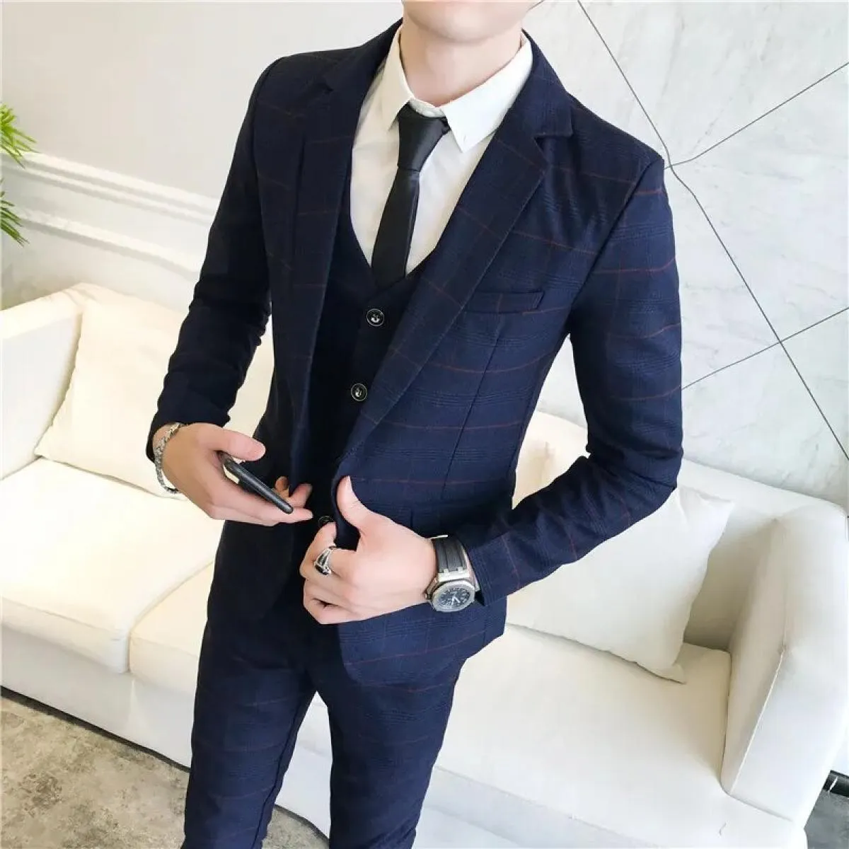 2023 moda uomo nuovo casual slim plaid cappotto cappotto tre pezzi / business boutique da uomo blazer da sposa giacca pantalone