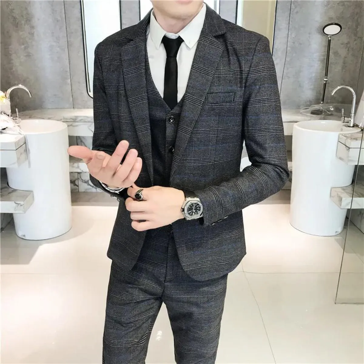 2023 moda uomo nuovo casual slim plaid cappotto cappotto tre pezzi / business boutique da uomo blazer da sposa giacca pantalone
