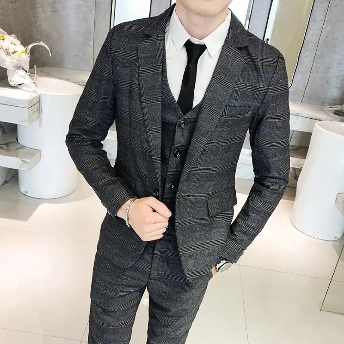 2023 moda uomo nuovo casual slim plaid cappotto cappotto tre pezzi / business boutique da uomo blazer da sposa giacca pantalone