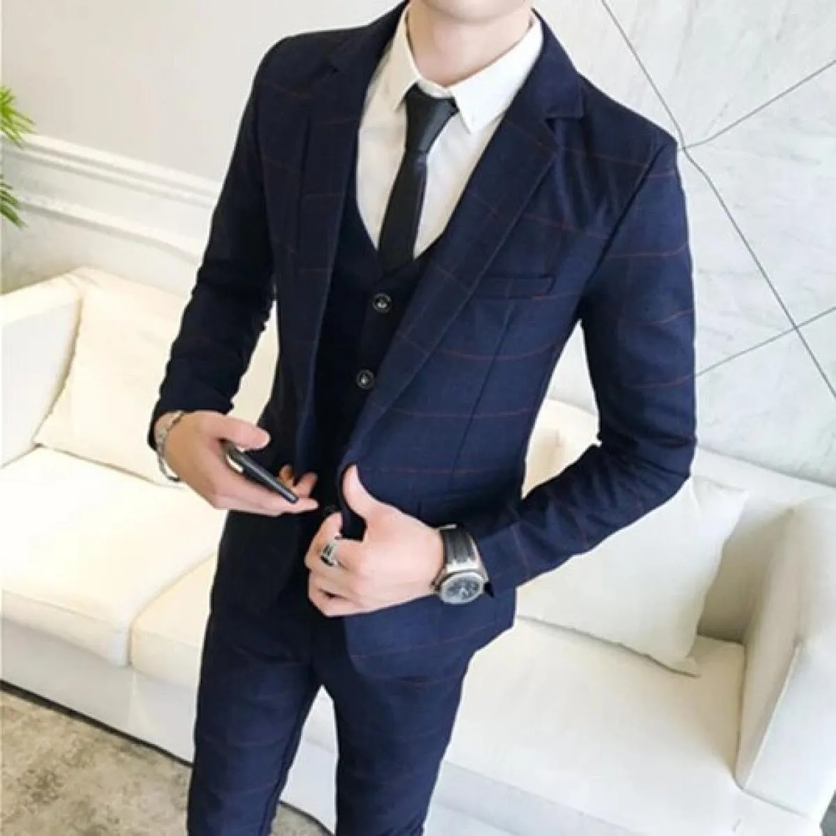 2023 moda uomo nuovo casual slim plaid cappotto cappotto tre pezzi / business boutique da uomo blazer da sposa giacca pantalone