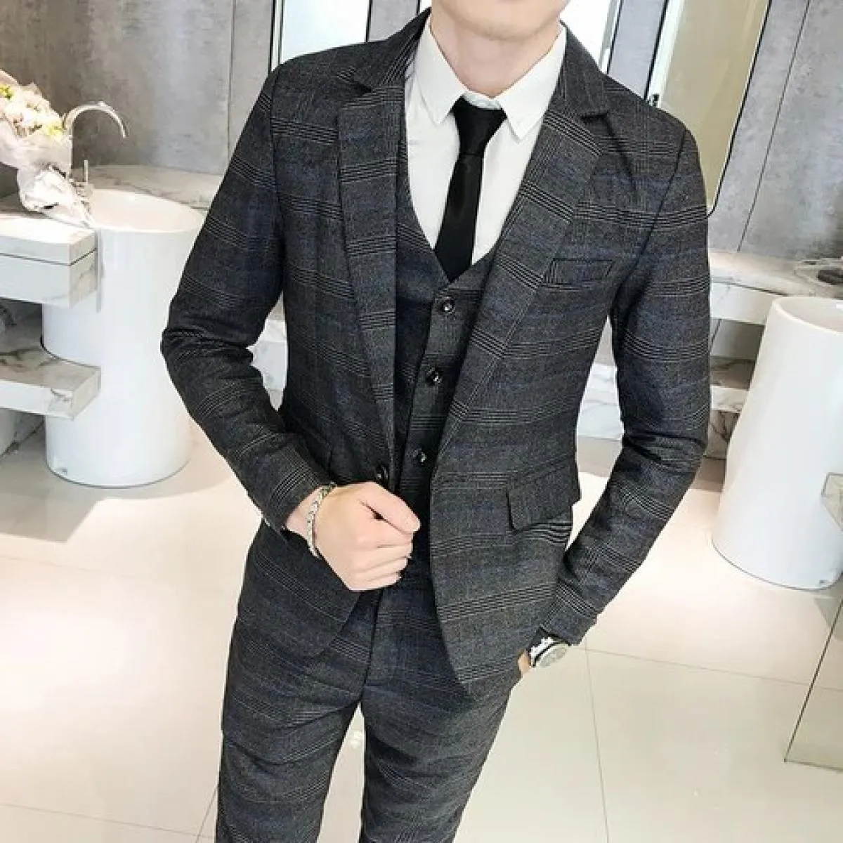 2023 moda uomo nuovo casual slim plaid cappotto cappotto tre pezzi / business boutique da uomo blazer da sposa giacca pantalone