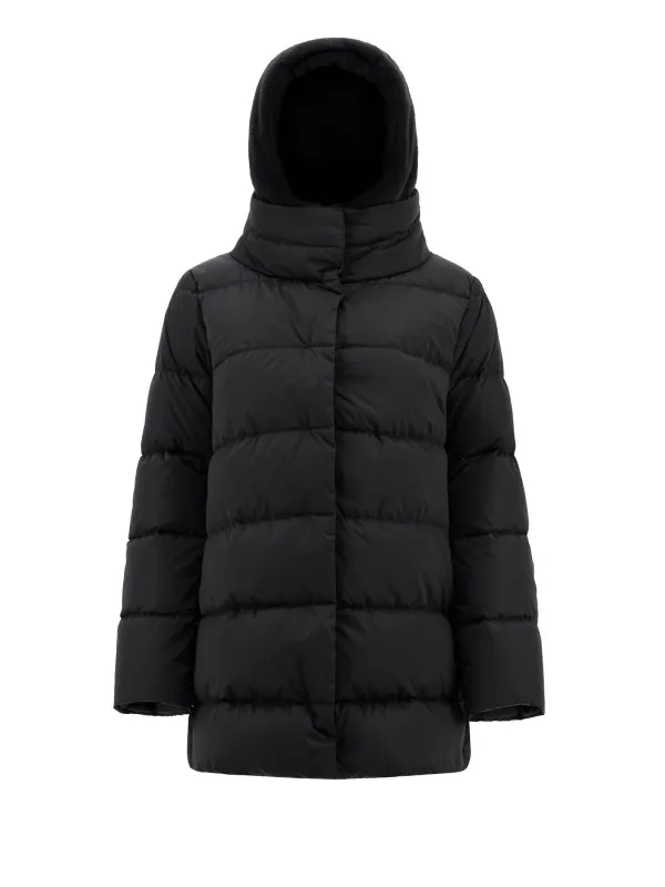 A-shape down jacket in satin and synthetic fur