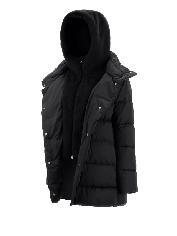A-shape down jacket in satin and synthetic fur