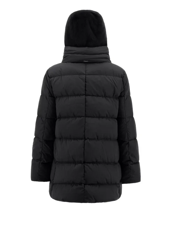 A-shape down jacket in satin and synthetic fur