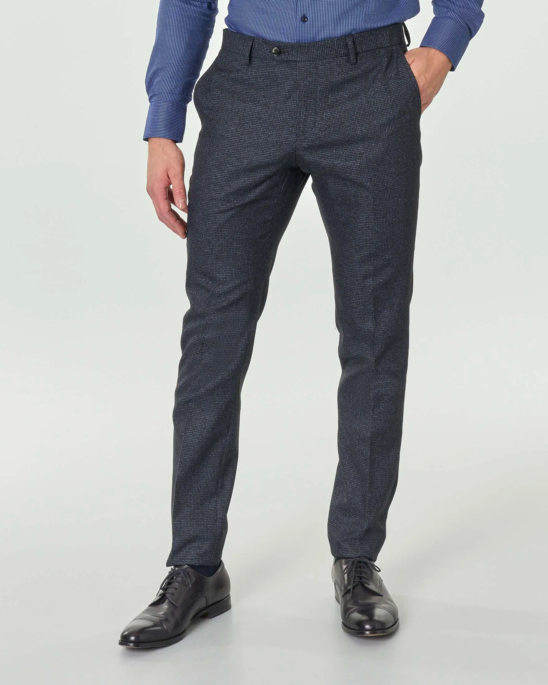 Abito blu in fantasia micro pied de poule