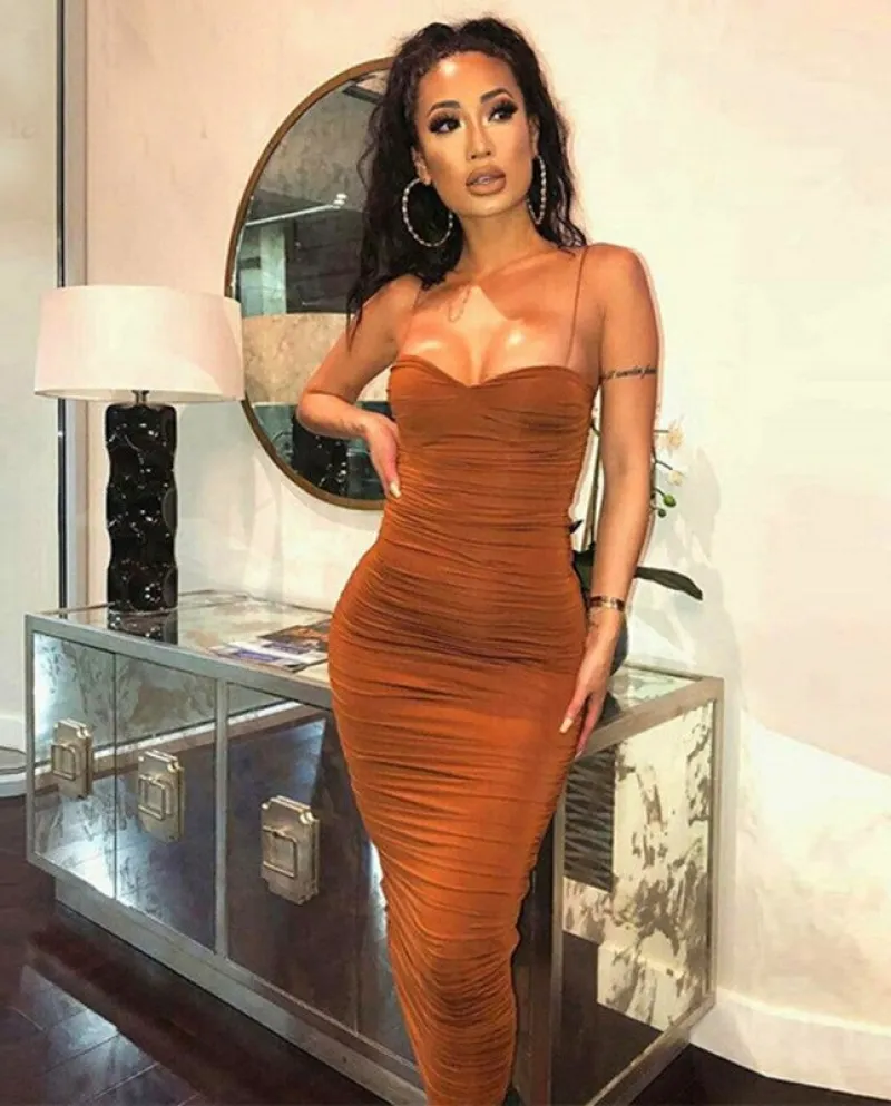 Abito da discoteca con bretelle a pieghe Abiti aderenti neri alla moda Abbigliamento donna 2022