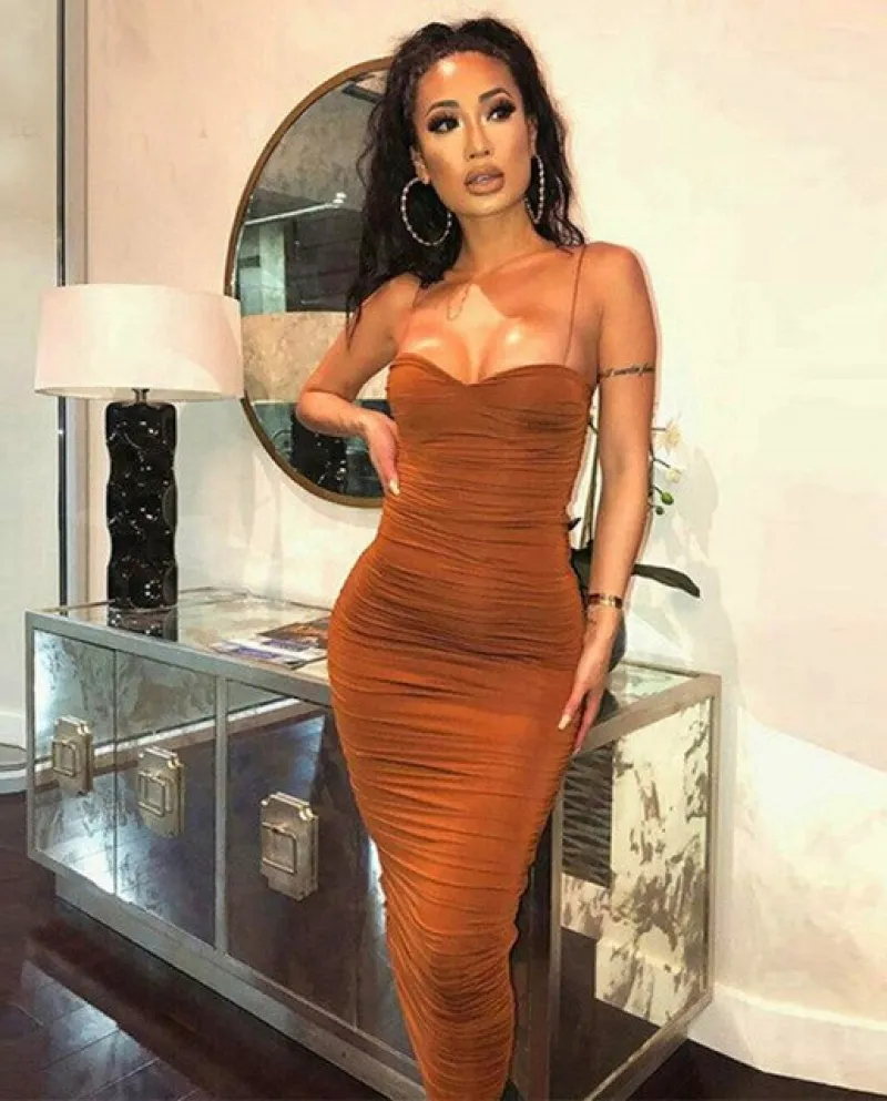Abito da discoteca con bretelle a pieghe Abiti aderenti neri alla moda Abbigliamento donna 2022