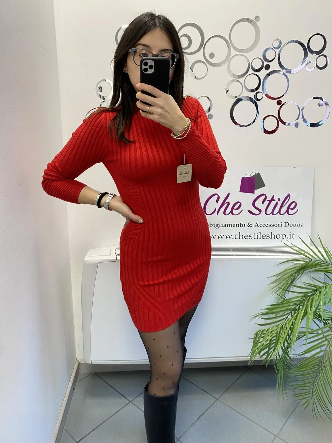 Abito in maglia rosso