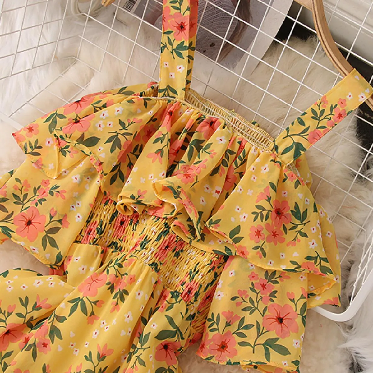 Abito midi floreale da spiaggia per le vacanze bohémien, da donna, con scollo a barchetta e spalle scoperte, con cinturino per s