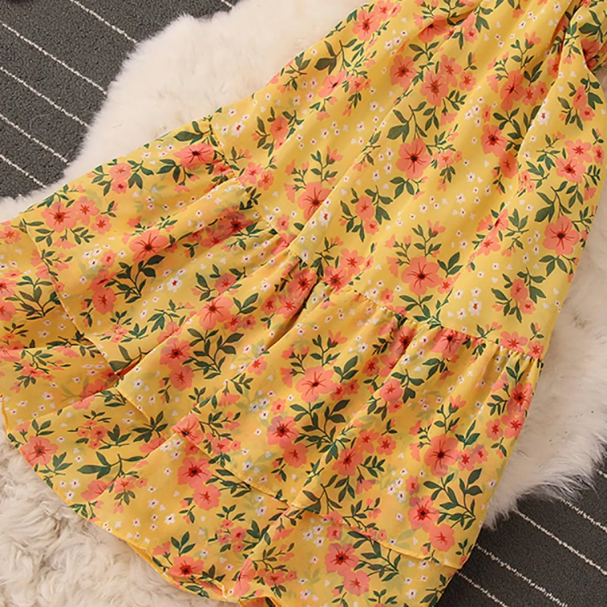 Abito midi floreale da spiaggia per le vacanze bohémien, da donna, con scollo a barchetta e spalle scoperte, con cinturino per s