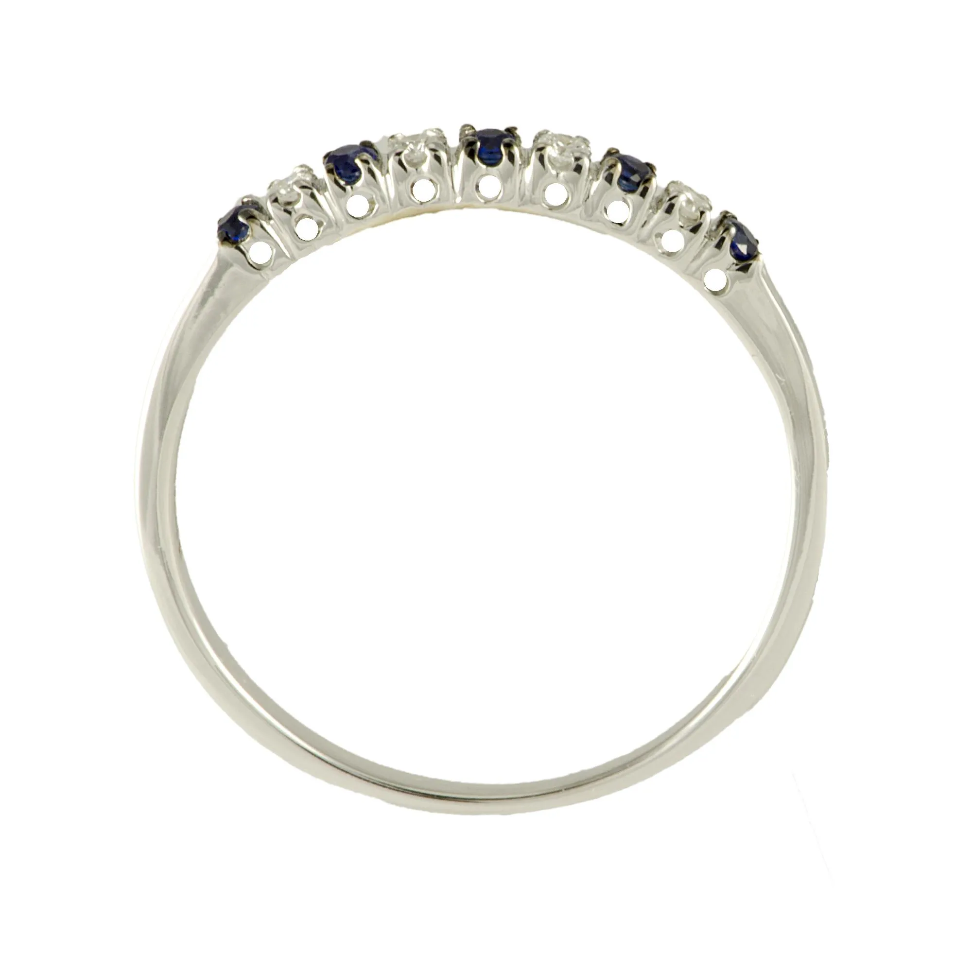 Anello veretta in oro bianco con diamanti e zaffiri