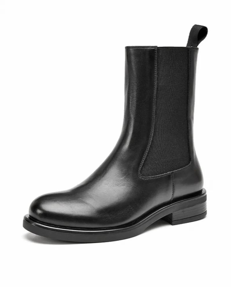 Beautoday Stivaletti Chelsea Donna Vera Pelle di Mucca Punta Rotonda Fascia Elastica Slip On Donna Retro Scarpe Fatte A Mano 020