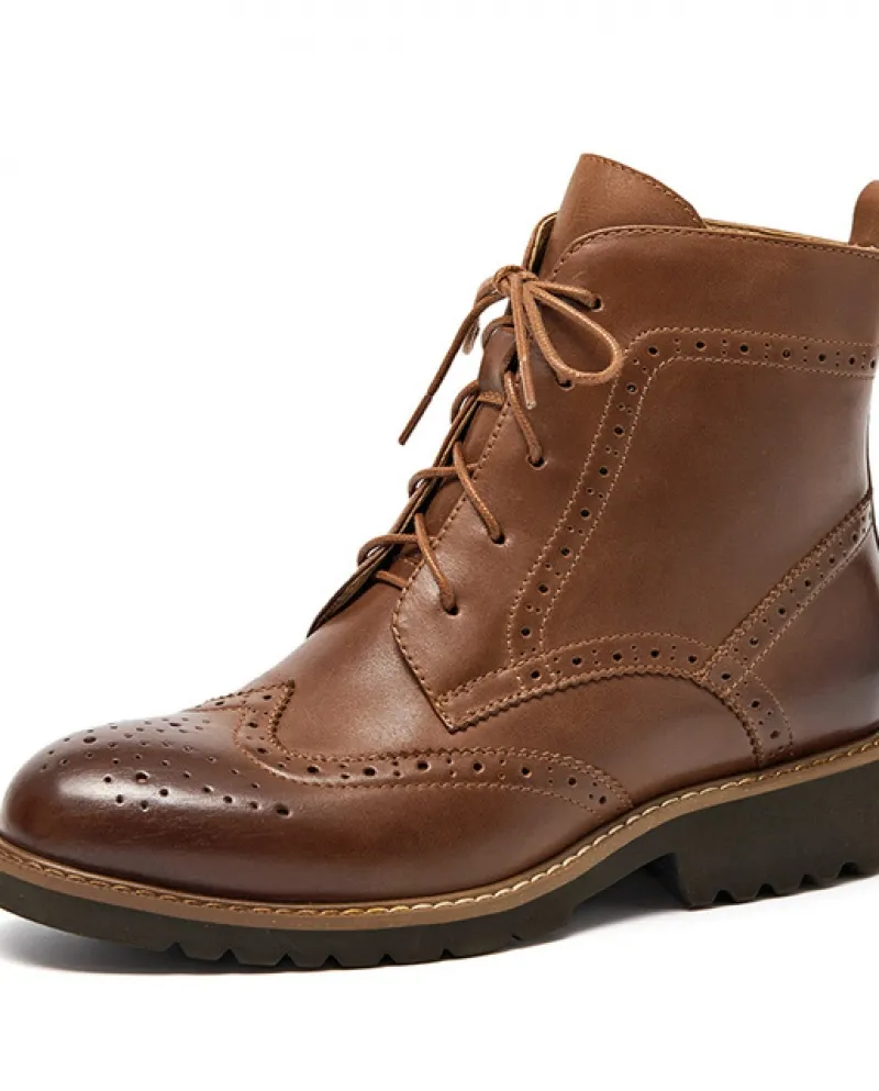 Beautoday Stivaletti in Pelle Donna Pelle Bovina Brogue Punta Rotonda Stringate Retro Scarpe da Donna Fatte a Mano 03263Stivalet