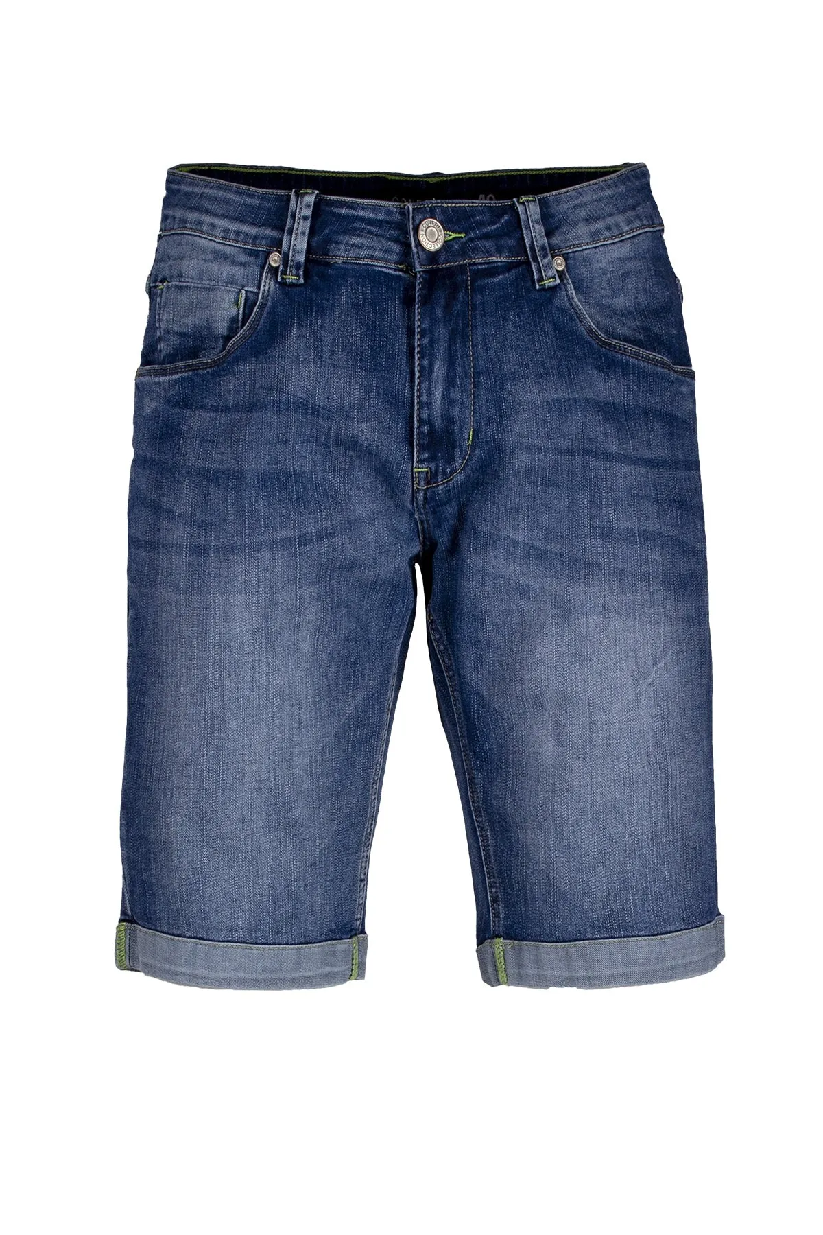 Bermuda jeans con baffatture e scoloriture uomo