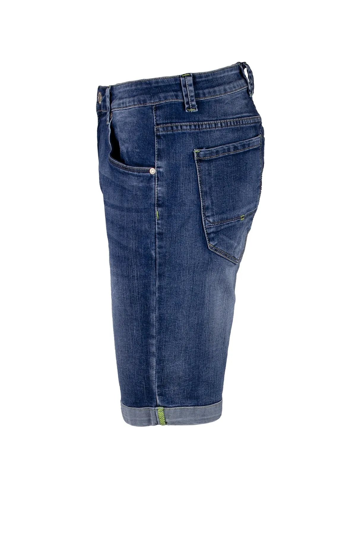 Bermuda jeans con baffatture e scoloriture uomo