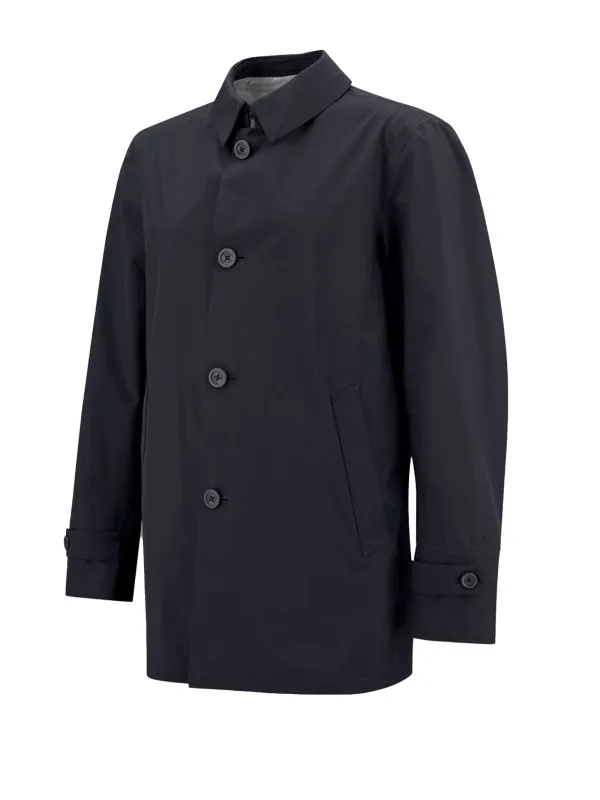Black trench coat with buttons and collar