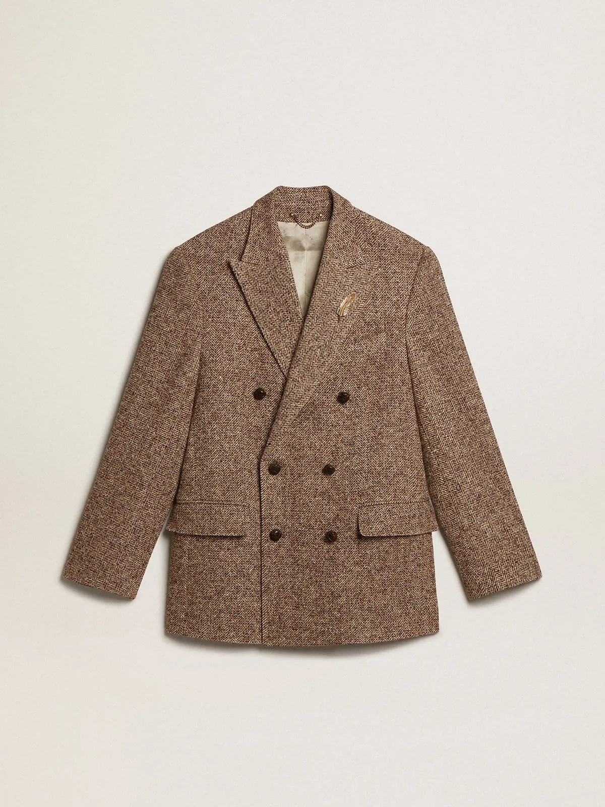 Blazer doppiopetto di colore marrone da uomo con chiusura a bottoni