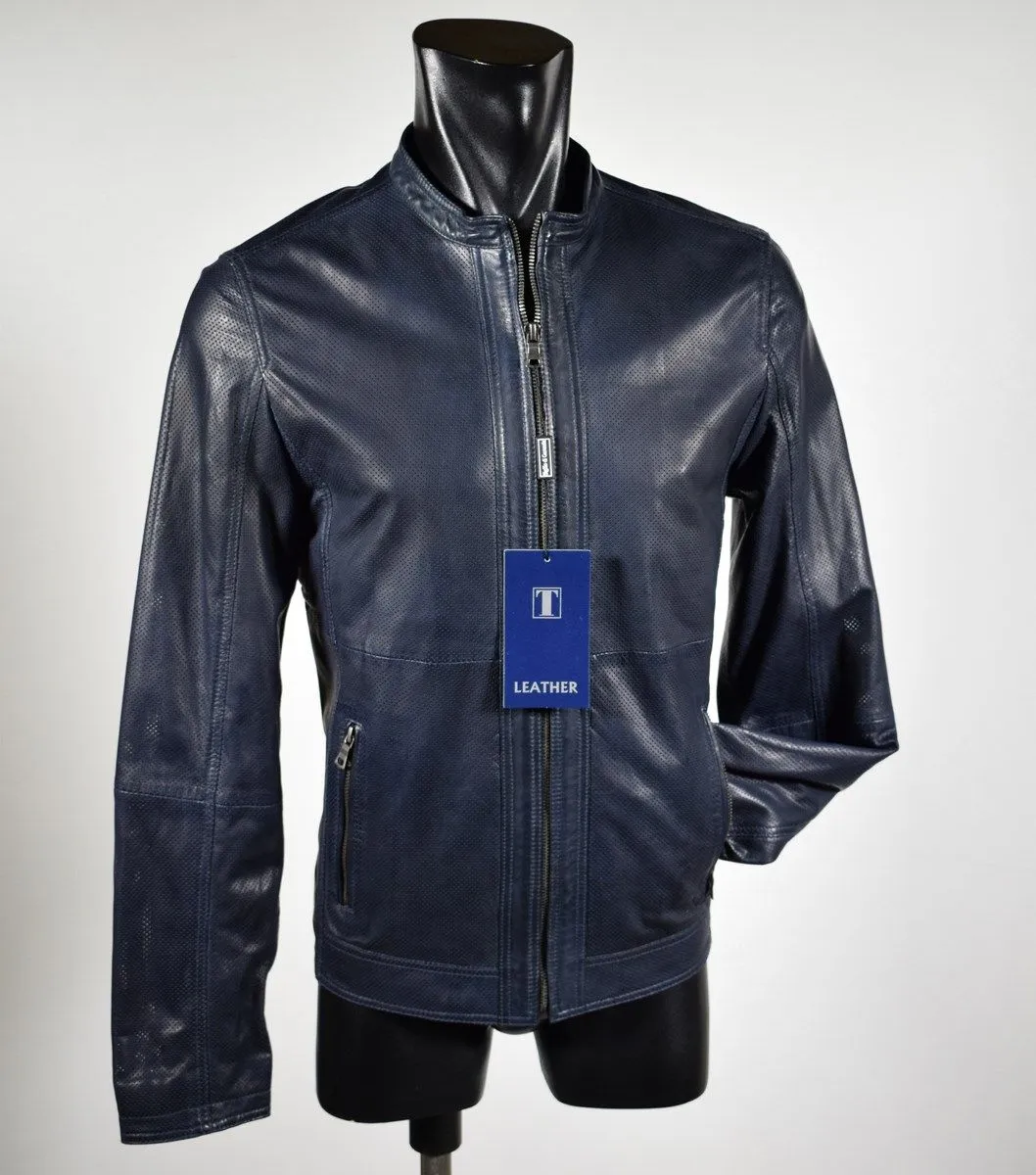 Blue Slim fit short leather talent jacket