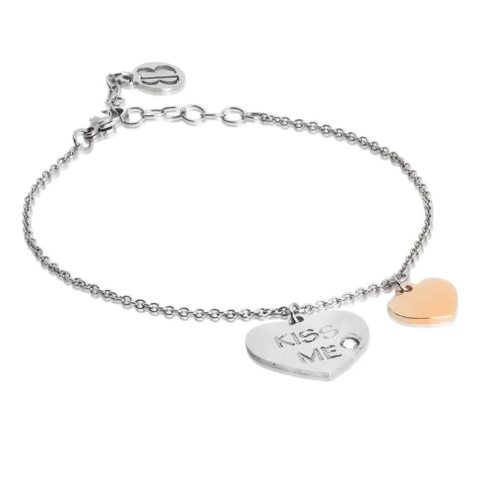 BOCCADAMO MYA Bracciale Cuore Kiss Me e Zircone Bianco