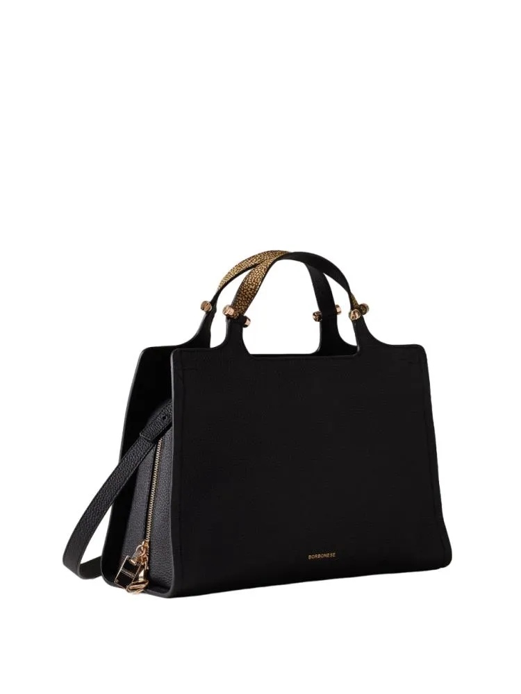 BORSA A MANO BORBONESE IN PELLE BOLT MEDIUM 924272 AR3 480 NERO/OP NATURALE
