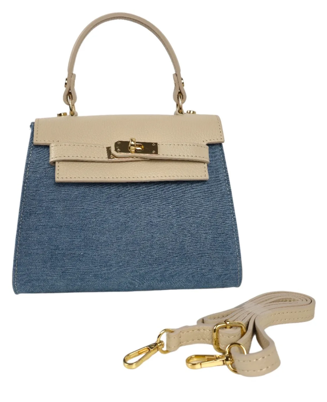 Borsa a mano in jeans e pelle