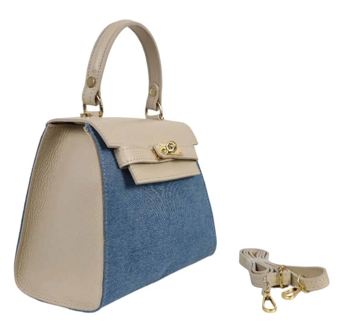 Borsa a mano in jeans e pelle