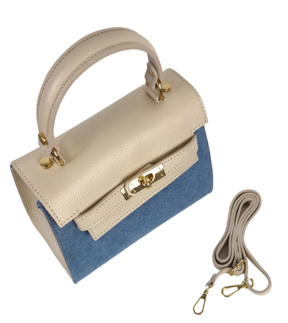 Borsa a mano in jeans e pelle