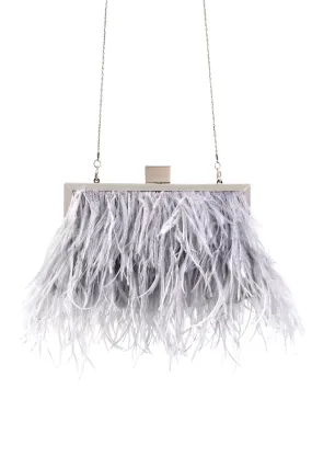 Borsa donna pochette morbida rivestita di piume e chiusura metallica con logo inciso