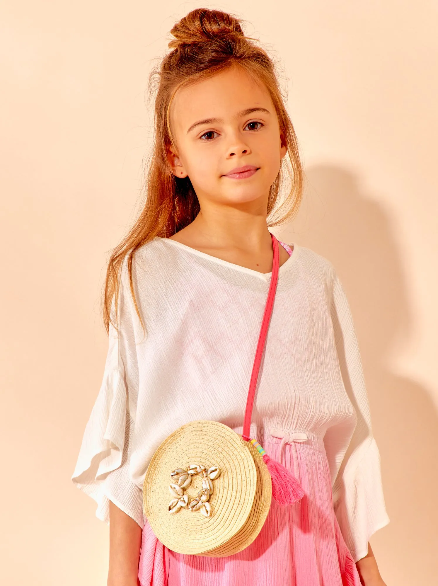 Borsa rotonda con conchiglie - BEIGE
