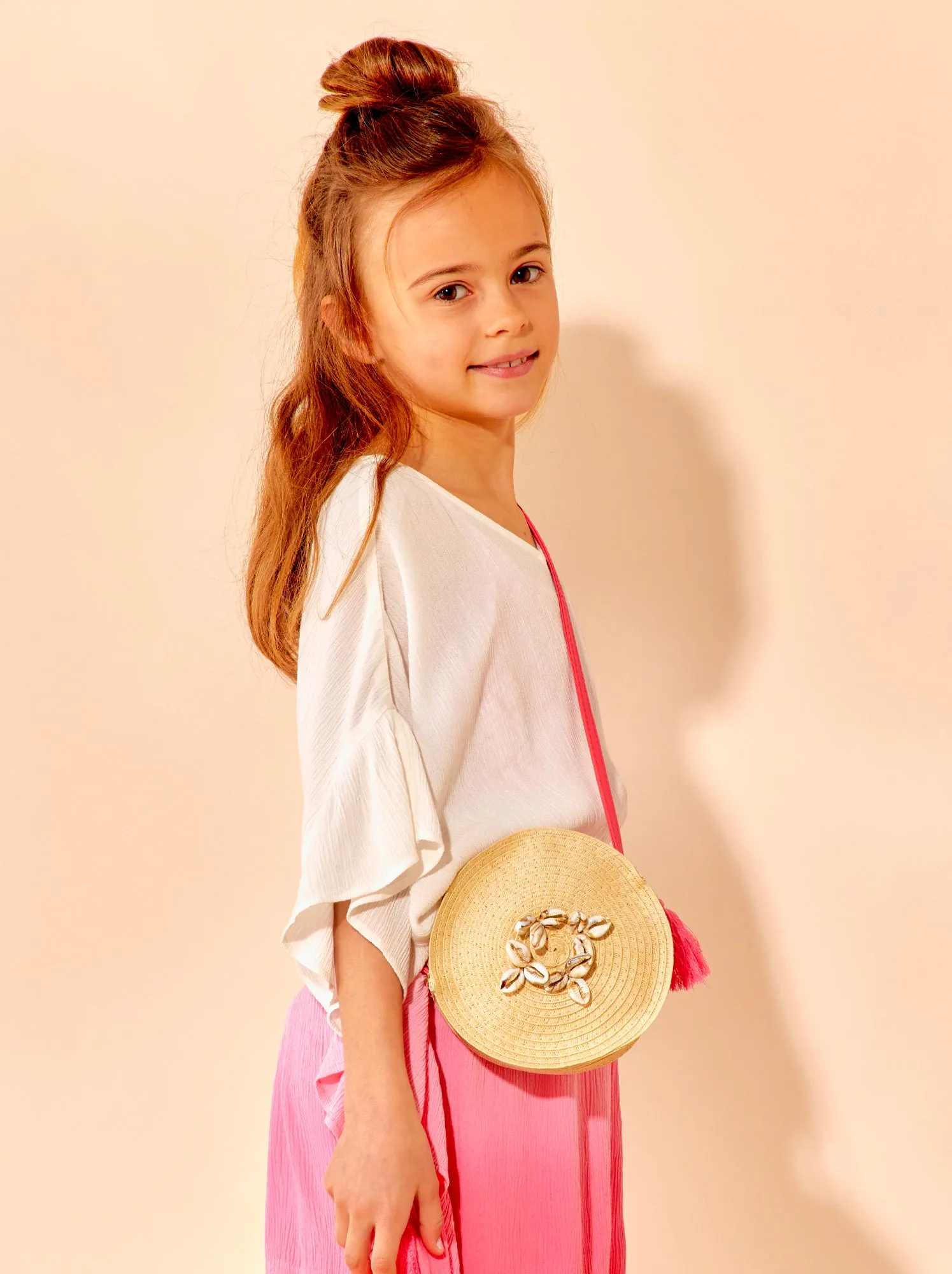 Borsa rotonda con conchiglie - BEIGE