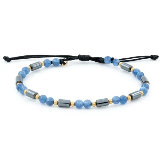 Bracciale in iolite blu ematite ed oro