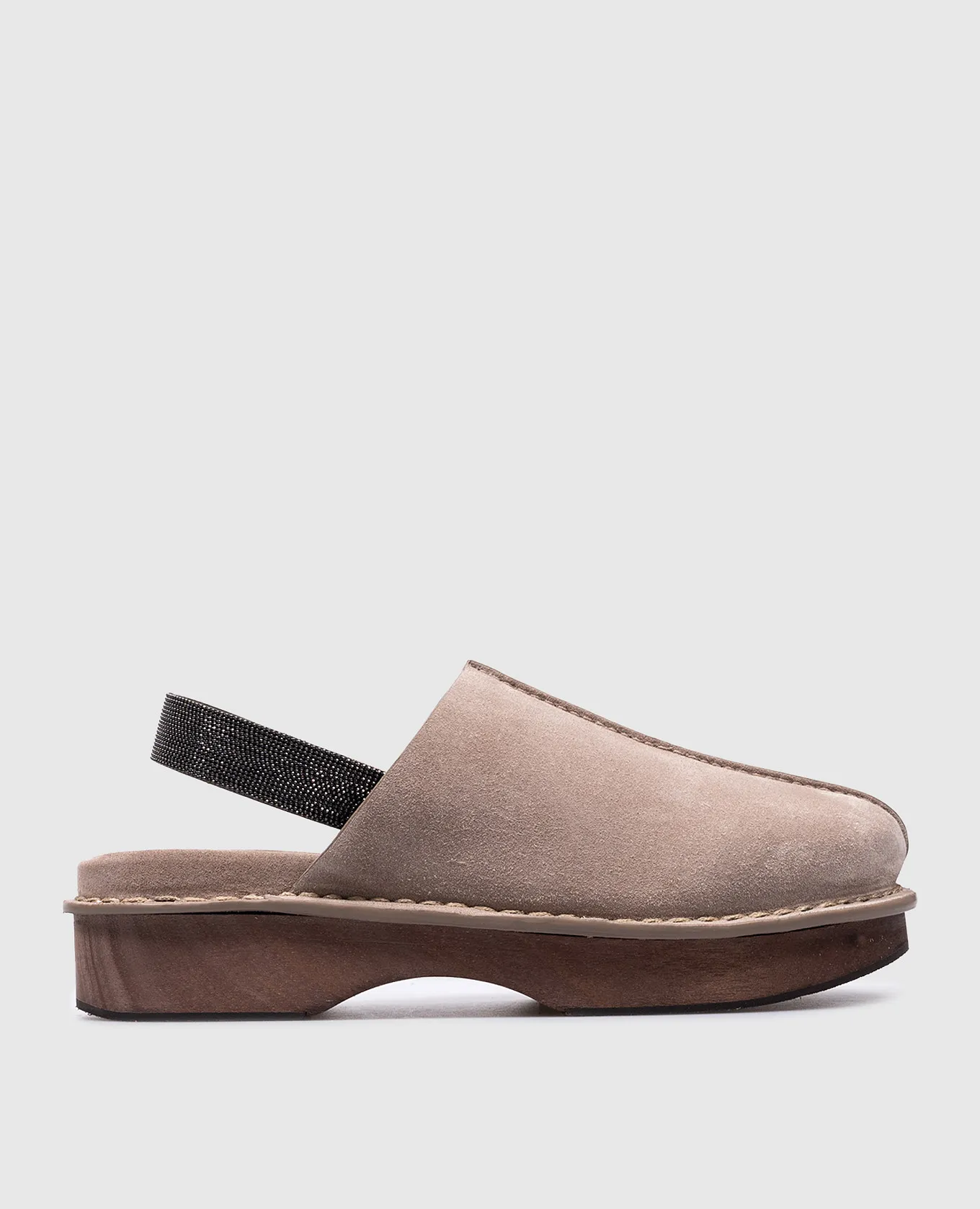 Brunello Cucinelli Zoccoli in camoscio beige con catena monil MZSFG2682