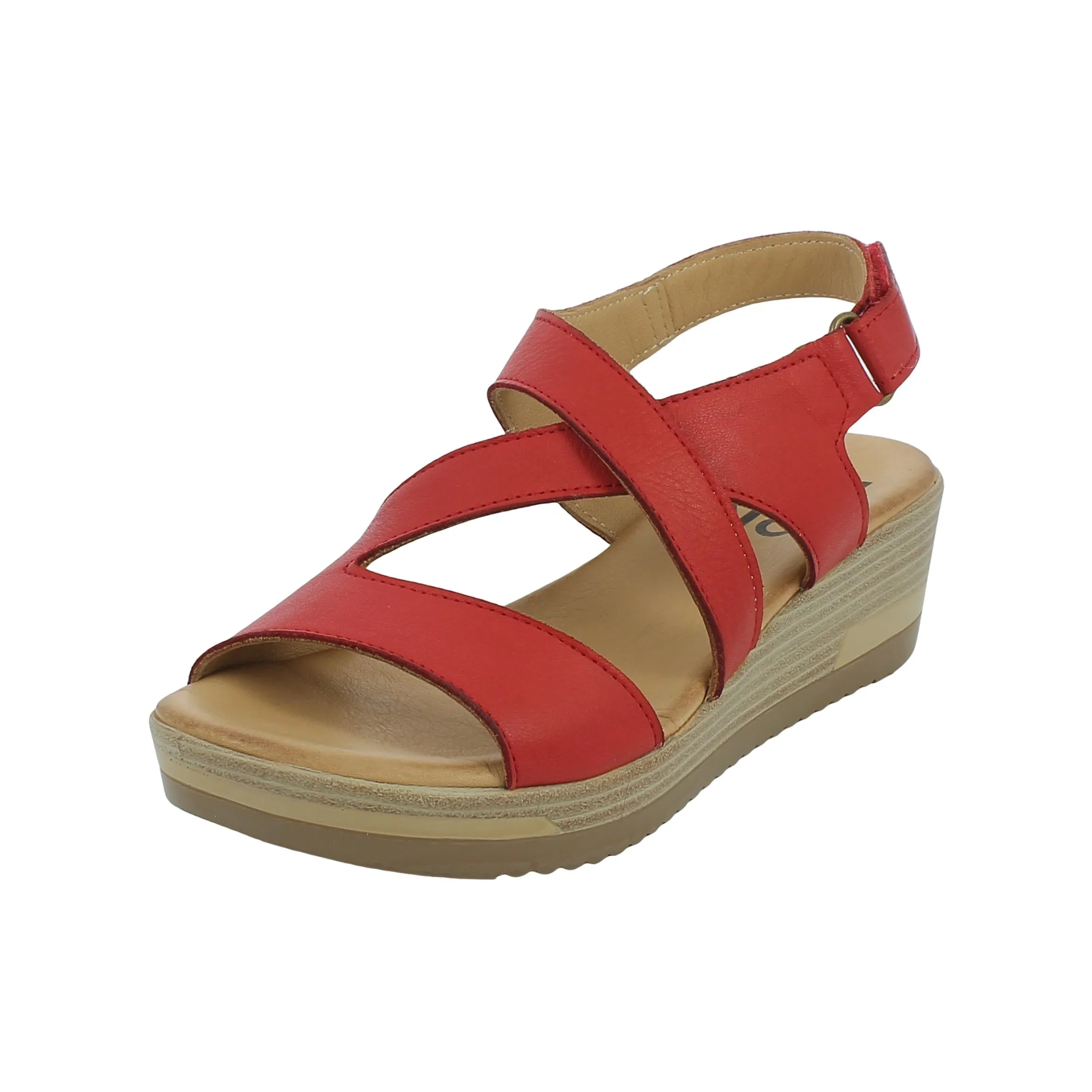 Bueno  Sandalo rosso con listini e zeppa 
