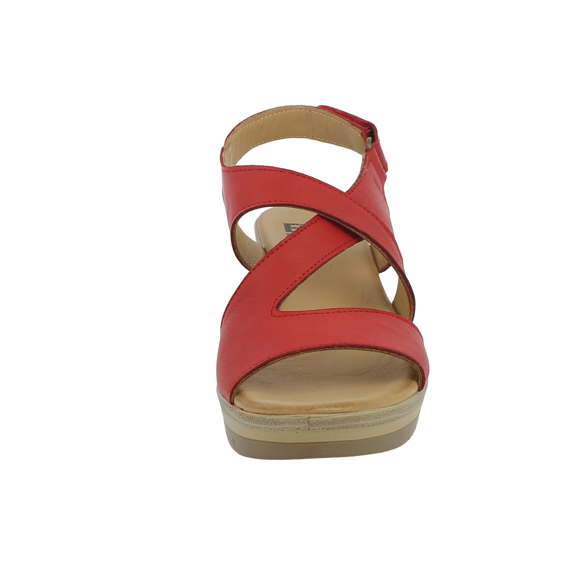 Bueno  Sandalo rosso con listini e zeppa 