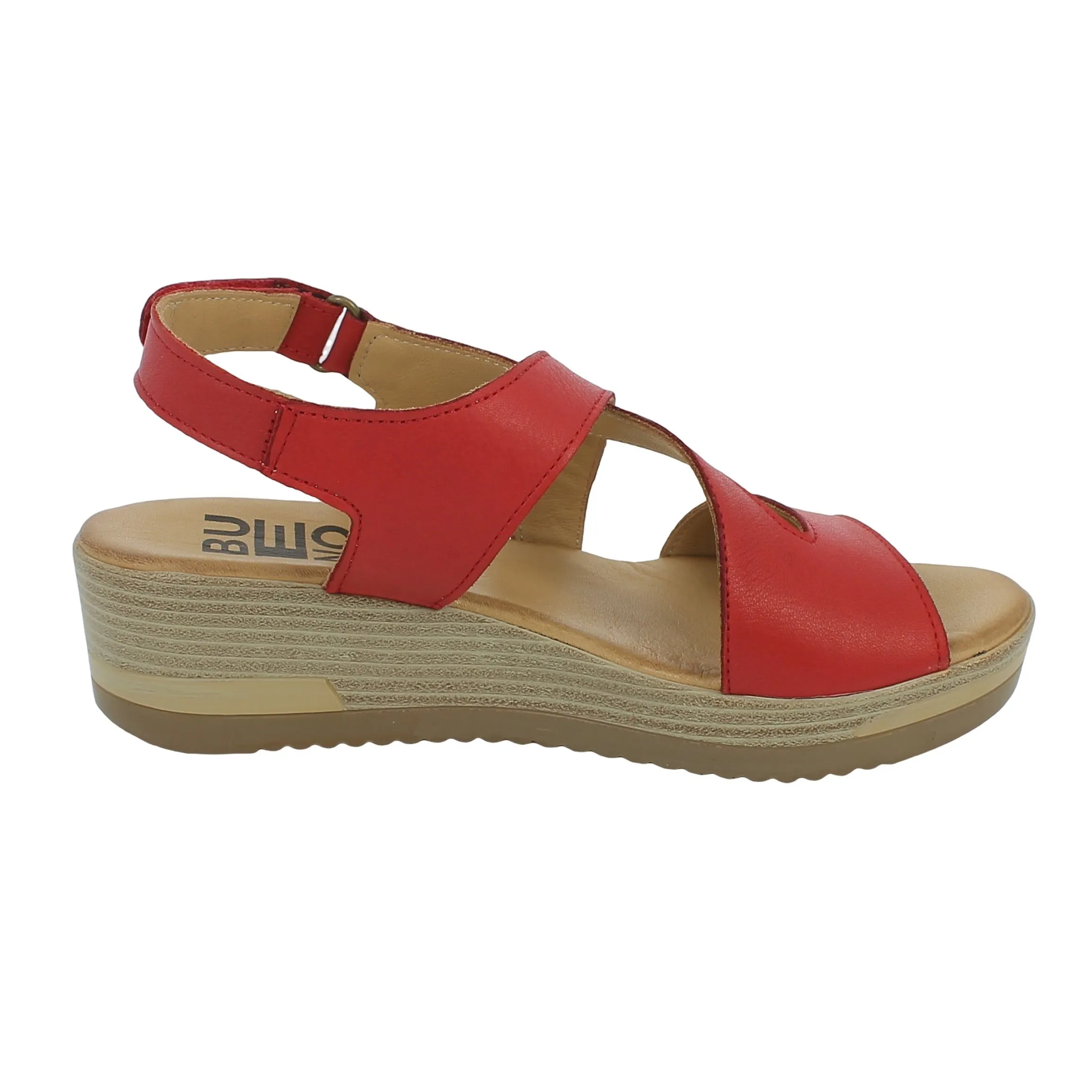 Bueno  Sandalo rosso con listini e zeppa 