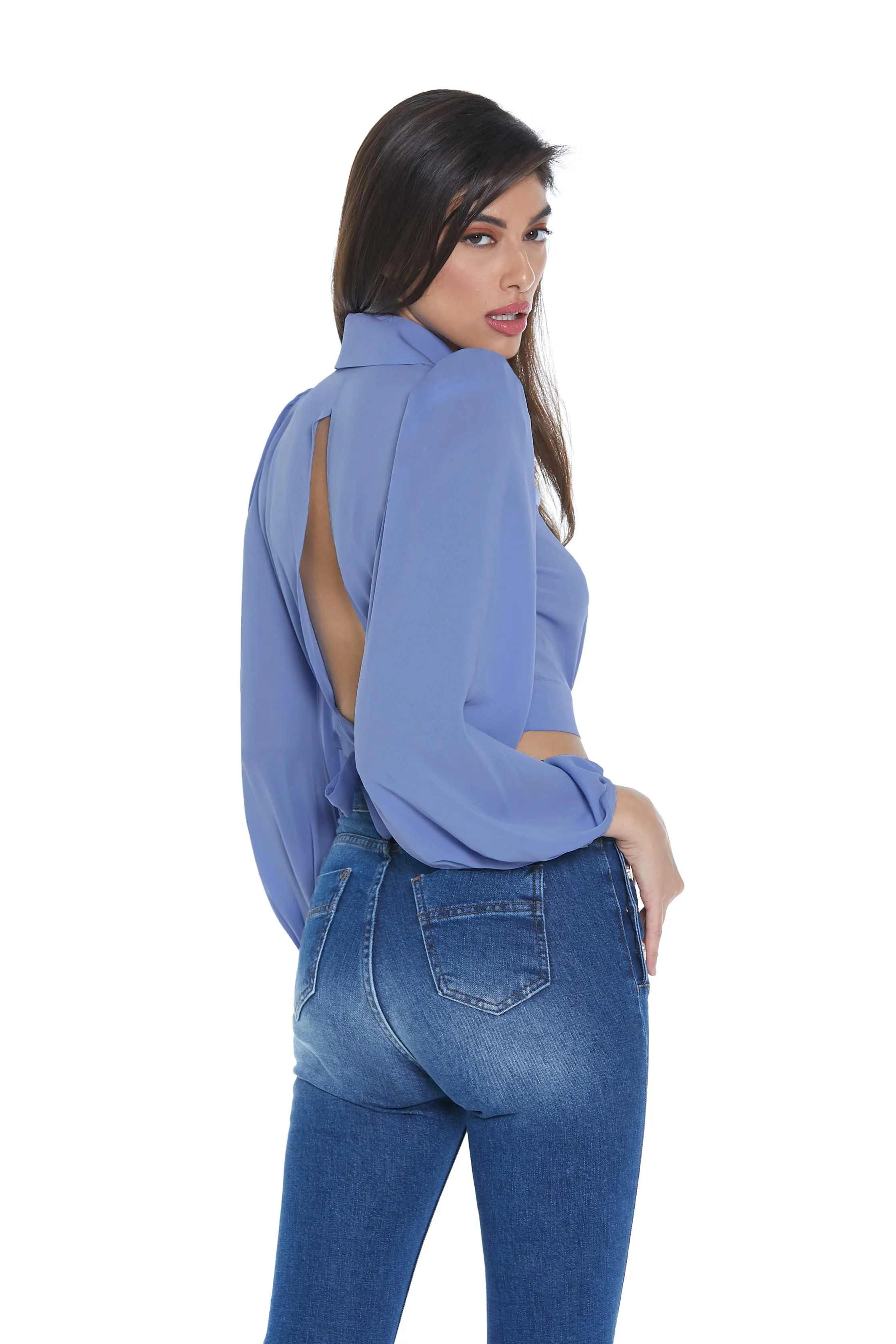 Camicia CASTOR corta manica lunga spallina arricci più bottoncini più ap.dietro più fiocco