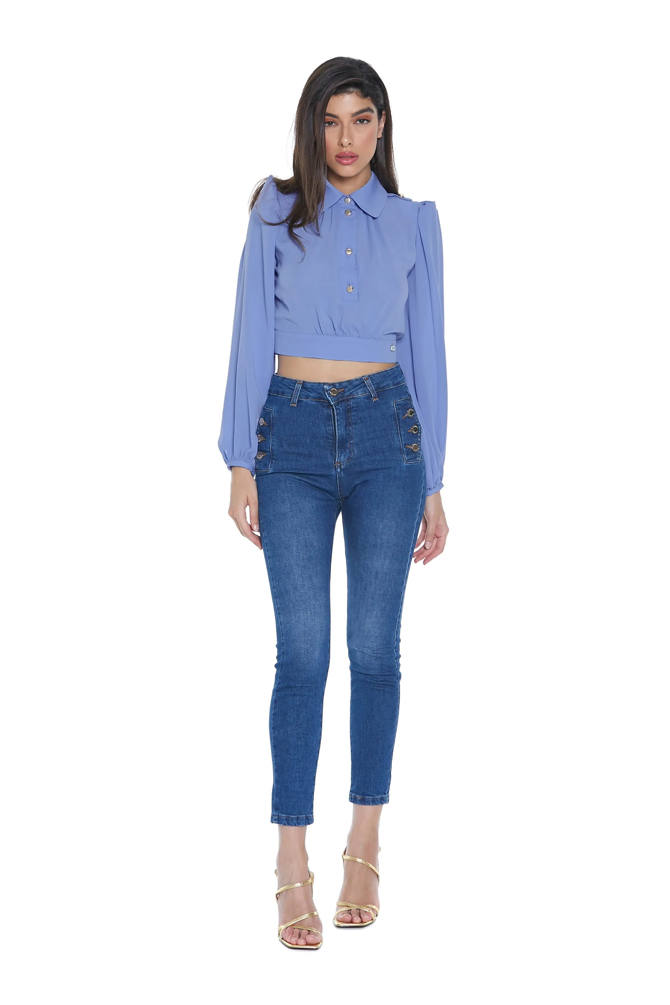 Camicia CASTOR corta manica lunga spallina arricci più bottoncini più ap.dietro più fiocco
