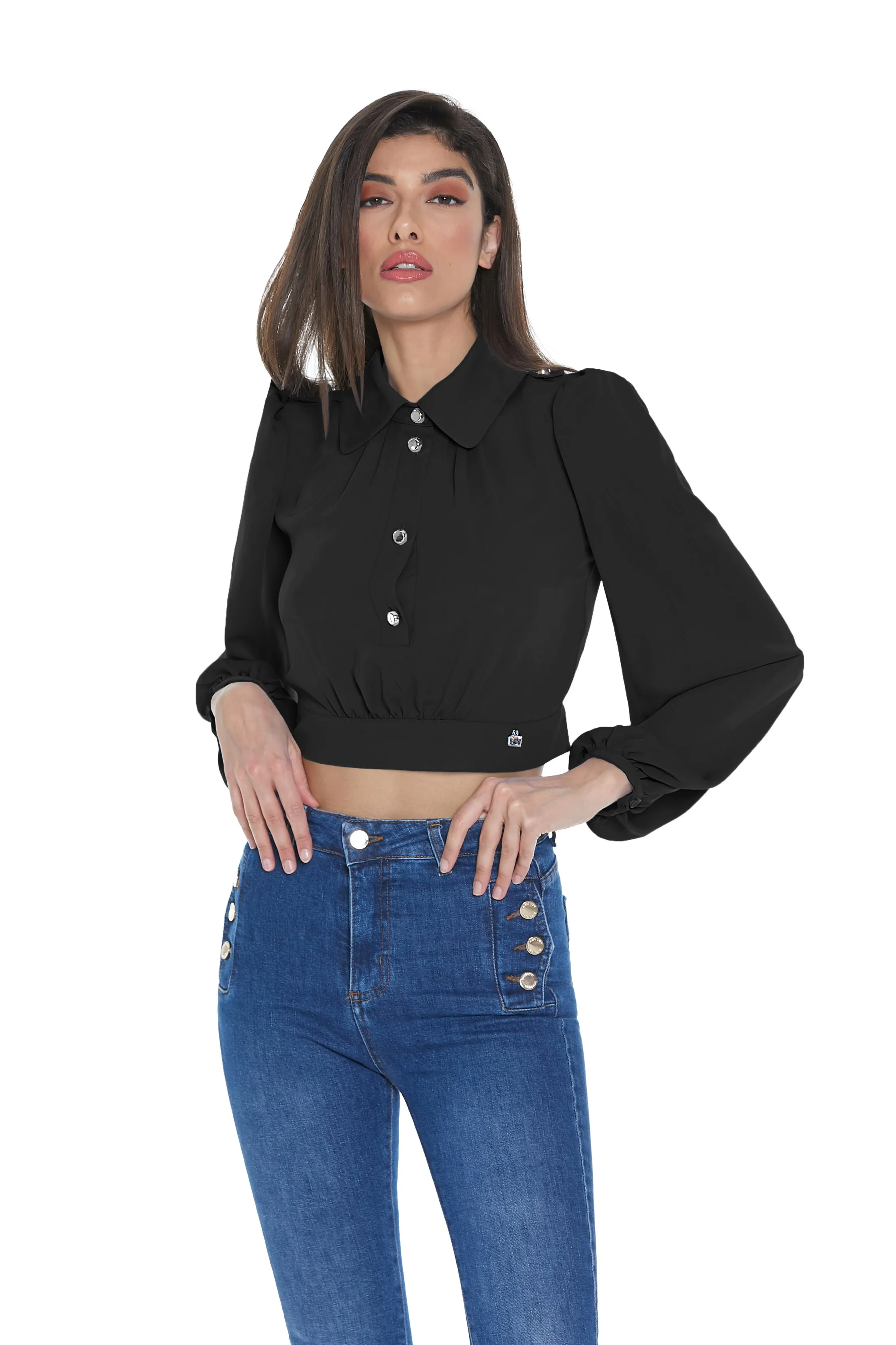 Camicia CASTOR corta manica lunga spallina arricci più bottoncini più ap.dietro più fiocco