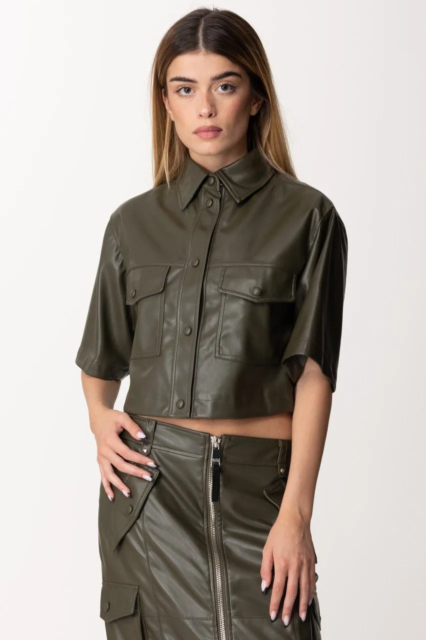 Camicia cropped in pelle MILITARY