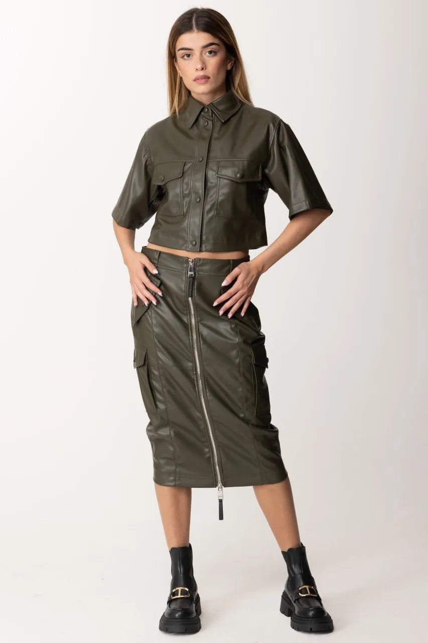Camicia cropped in pelle MILITARY