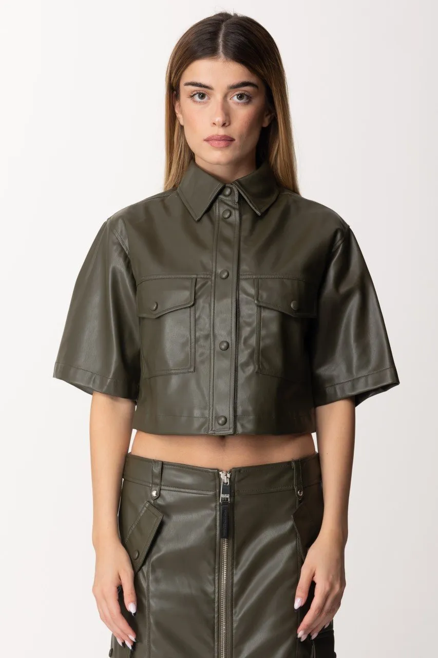 Camicia cropped in pelle MILITARY