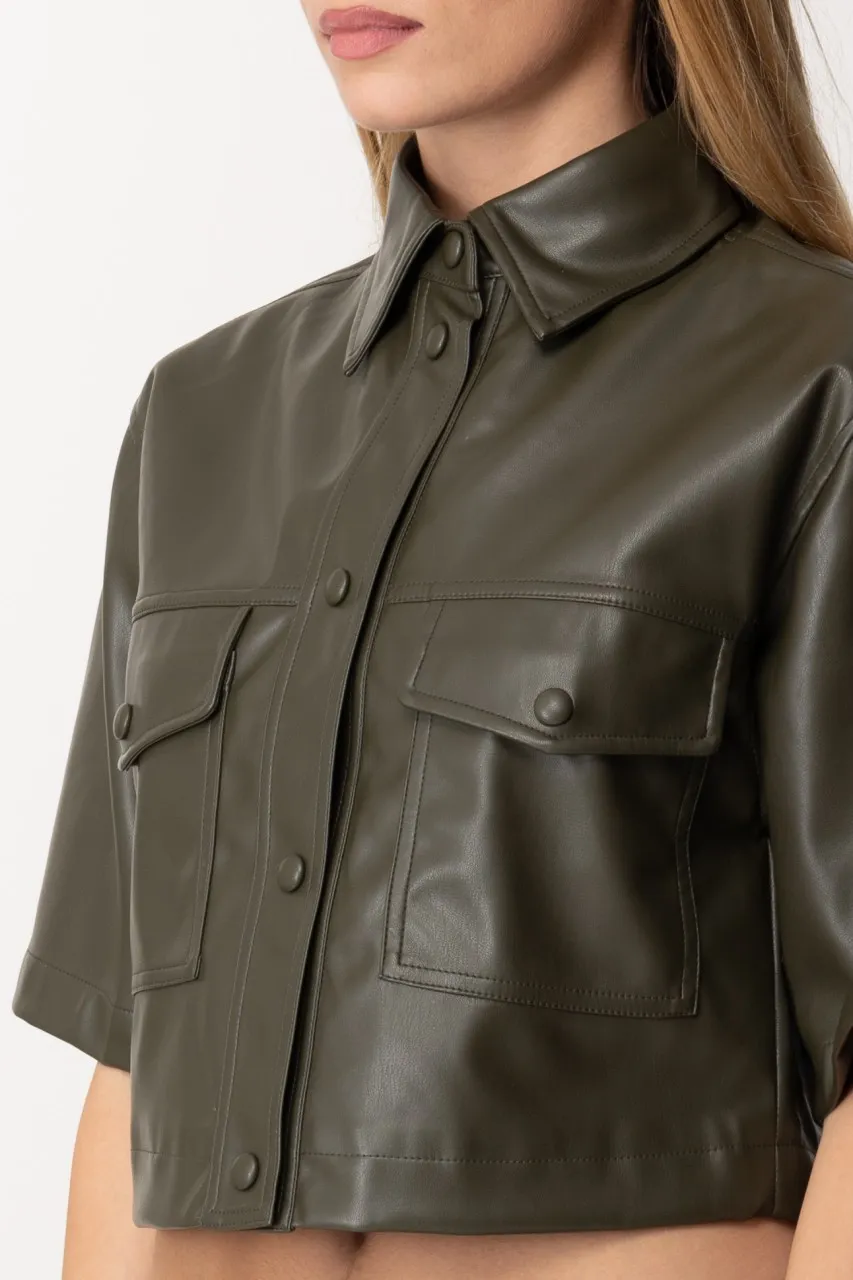 Camicia cropped in pelle MILITARY