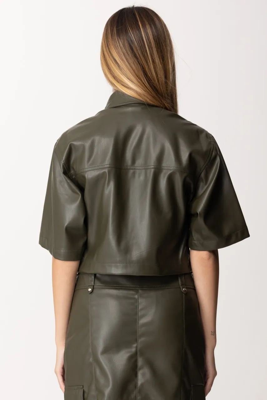 Camicia cropped in pelle MILITARY