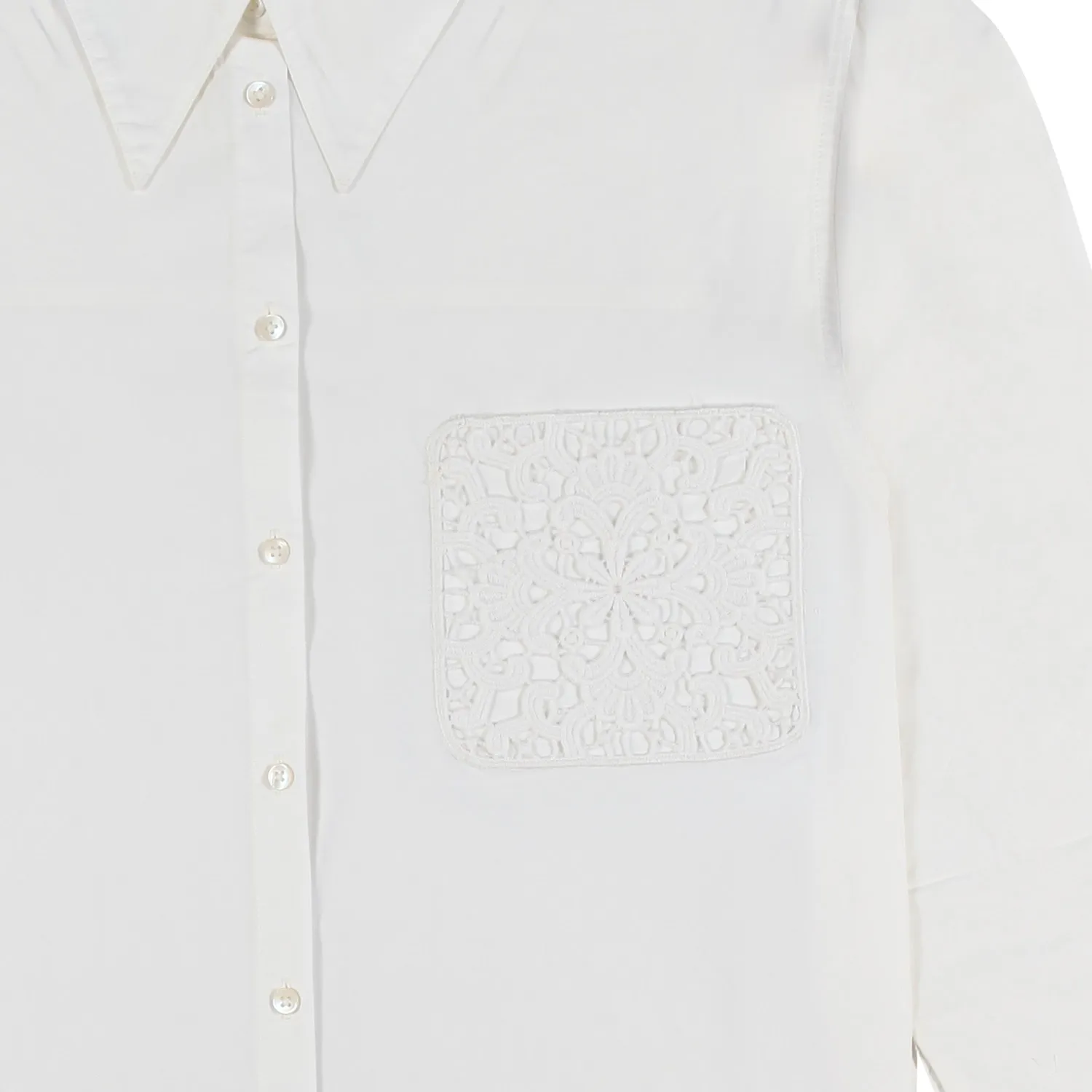 Camicia Over Bianca Con Dettagli Uncinetto