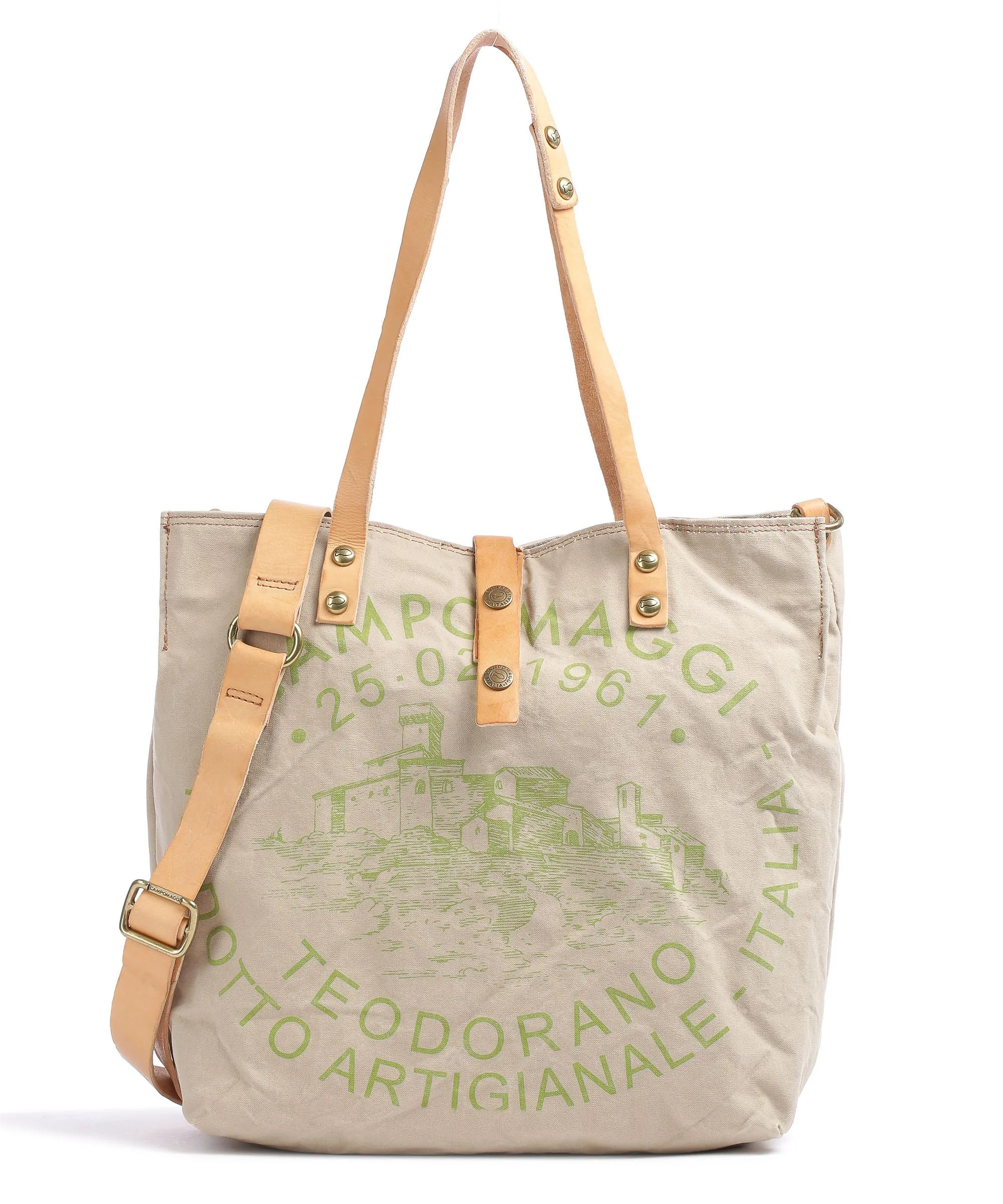  Campomaggi Borsa shopper cotone beige/verde  